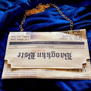 White and black Newspaper mini purse with gold
